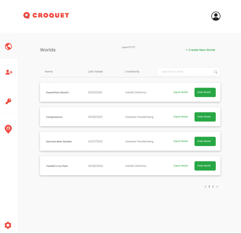 Croquet worlds dashboard
